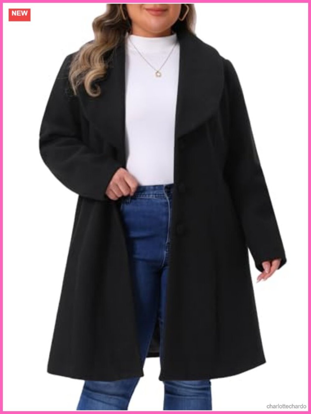Plus Size Notched Shawl Collar Winter Trench Coat Single-Breasted Windproof